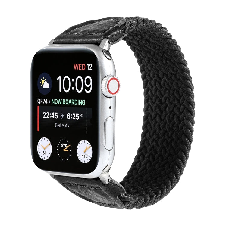 Nylon + Leather Braided Watchband For Apple Watch Series 6 &amp; SE &amp; 5 &amp; 4 40mm / 3 &amp; 2 &amp; 1 38mm, S, M, L