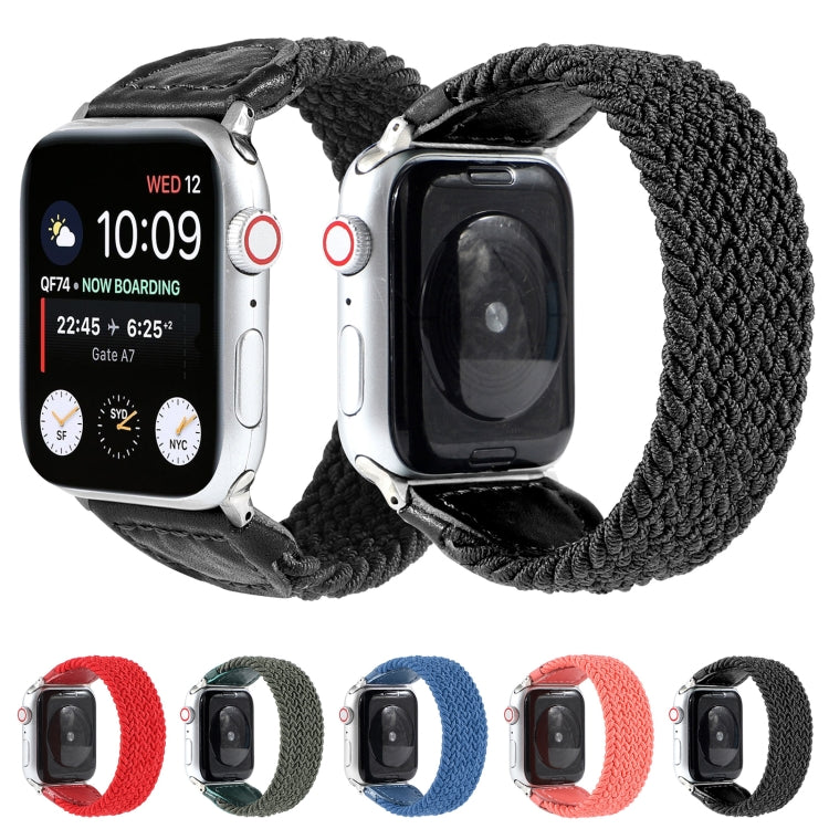 Nylon + Leather Braided Watchband For Apple Watch Series 6 &amp; SE &amp; 5 &amp; 4 40mm / 3 &amp; 2 &amp; 1 38mm, S, M, L