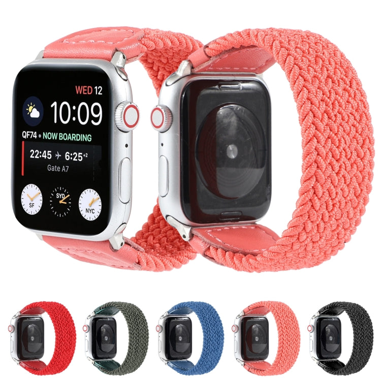 Nylon + Leather Braided Watchband For Apple Watch Series 6 &amp; SE &amp; 5 &amp; 4 44mm / 3 &amp; 2 &amp; 1 42mm, S, M, L