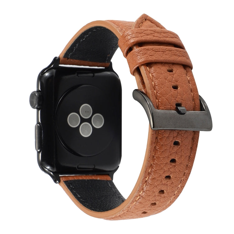 Litchi Texture Genuine Leather Watchband For Apple Watch Series 6 &amp; SE &amp; 5 &amp; 4 40mm / 3 &amp; 2 &amp; 1 38mm, For Apple Watch Series 7 41mm / 6 &amp; SE &amp; 5 &amp; 4 40mm / 3 &amp; 2 &amp; 1 38mm