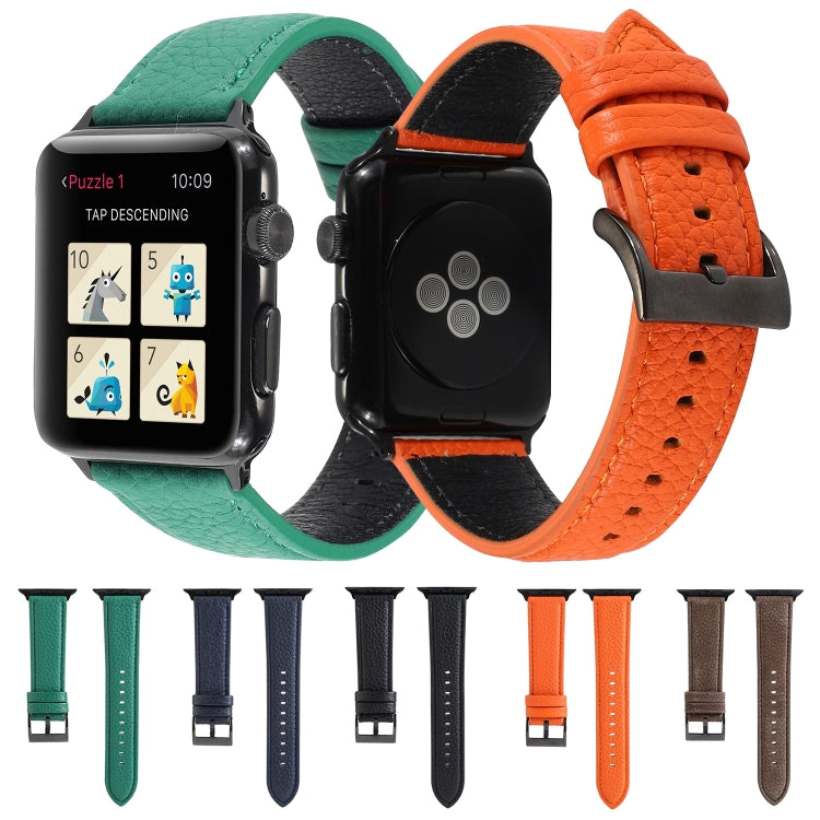 Litchi Texture Genuine Leather Watchband For Apple Watch Series 6 &amp; SE &amp; 5 &amp; 4 44mm / 3 &amp; 2 &amp; 1 42mm, For Apple Watch Series 7 45mm / 6 &amp; SE &amp; 5 &amp; 4 44mm / 3 &amp; 2 &amp; 1 42mm