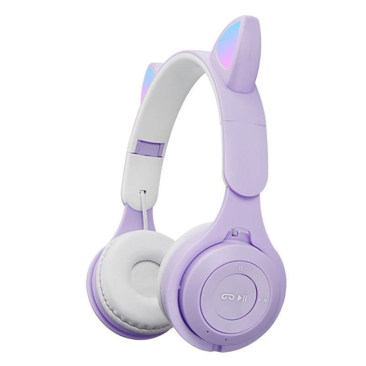 M6 Luminous Cat Ears Two-color Foldable Bluetooth Headset with 3.5mm Jack &amp; TF Card Slot, Two-color White, Two-color Pink, Two-color Blue, Two-color Purple