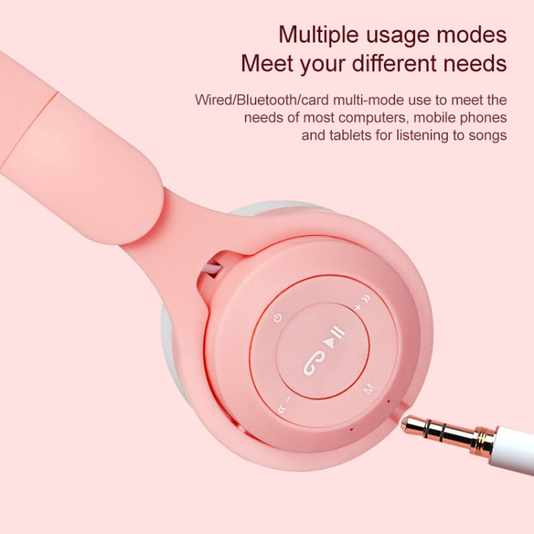 M6 Luminous Cat Ears Two-color Foldable Bluetooth Headset with 3.5mm Jack &amp; TF Card Slot, Two-color White, Two-color Pink, Two-color Blue, Two-color Purple