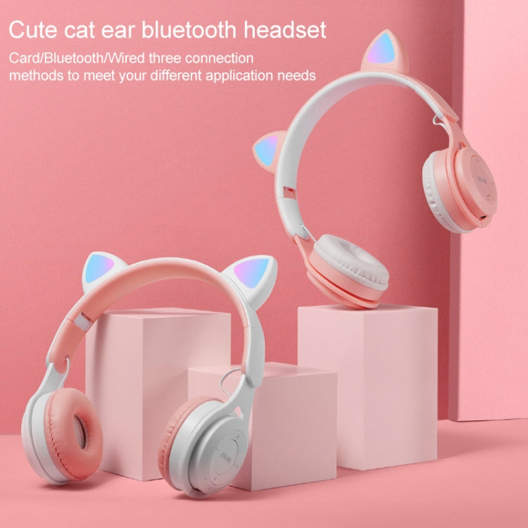 M6 Luminous Cat Ears Pure-color Foldable Bluetooth Headset with 3.5mm Jack &amp; TF Card Slot, Pure-color Black, Pure-color Pink, Pure-color Blue, Pure-color White