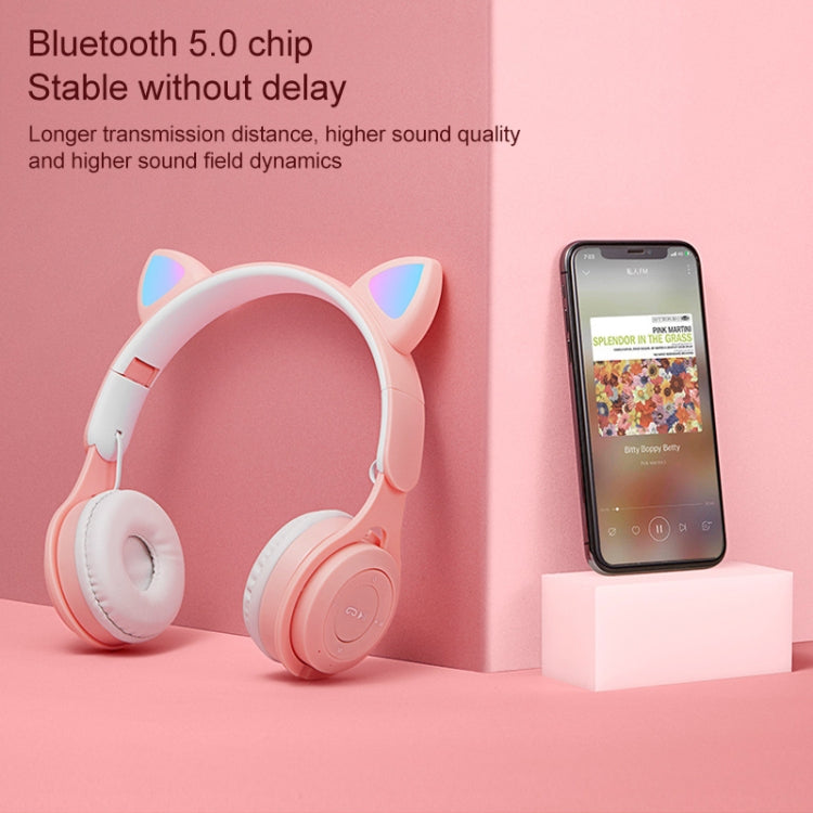 M6 Luminous Cat Ears Pure-color Foldable Bluetooth Headset with 3.5mm Jack &amp; TF Card Slot, Pure-color Black, Pure-color Pink, Pure-color Blue, Pure-color White