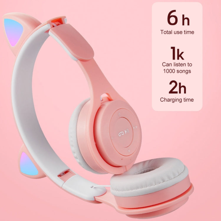 M6 Luminous Cat Ears Pure-color Foldable Bluetooth Headset with 3.5mm Jack &amp; TF Card Slot, Pure-color Black, Pure-color Pink, Pure-color Blue, Pure-color White