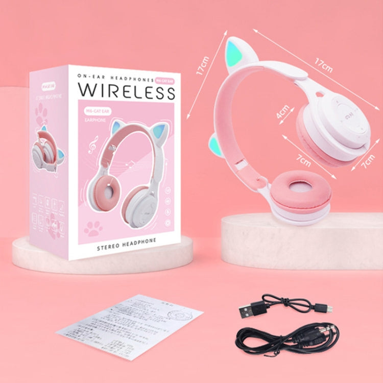 M6 Luminous Cat Ears Pure-color Foldable Bluetooth Headset with 3.5mm Jack &amp; TF Card Slot, Pure-color Black, Pure-color Pink, Pure-color Blue, Pure-color White