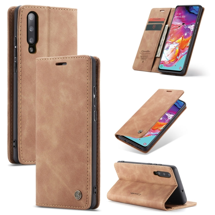 CaseMe-013 Multifunctional Retro Frosted Horizontal Flip Leather Case for Galaxy A70, with Card Slot &amp; Holder &amp; Zipper Wallet &amp; Photo Frame, For Galaxy A70