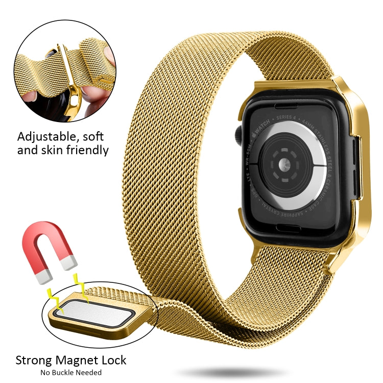 Milanese Loop Magnetic Stainless Steel Watchband With Frame for Apple Watch Series 4 44mm, Gold