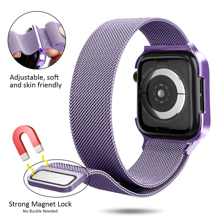 Milanese Loop Magnetic Stainless Steel Watchband With Frame for Apple Watch Series 4 44mm, Purple