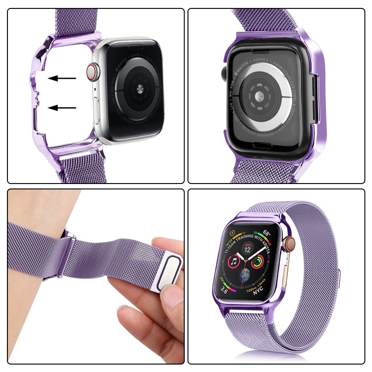 Milanese Loop Magnetic Stainless Steel Watchband With Frame for Apple Watch Series 4 44mm, Purple