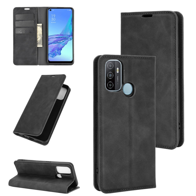 For OPPO A53 2020/OPPO A32 2020 Retro-skin Business Magnetic Suction Leather Case with Holder & Card Slots & Wallet, For OPPO A53 2020