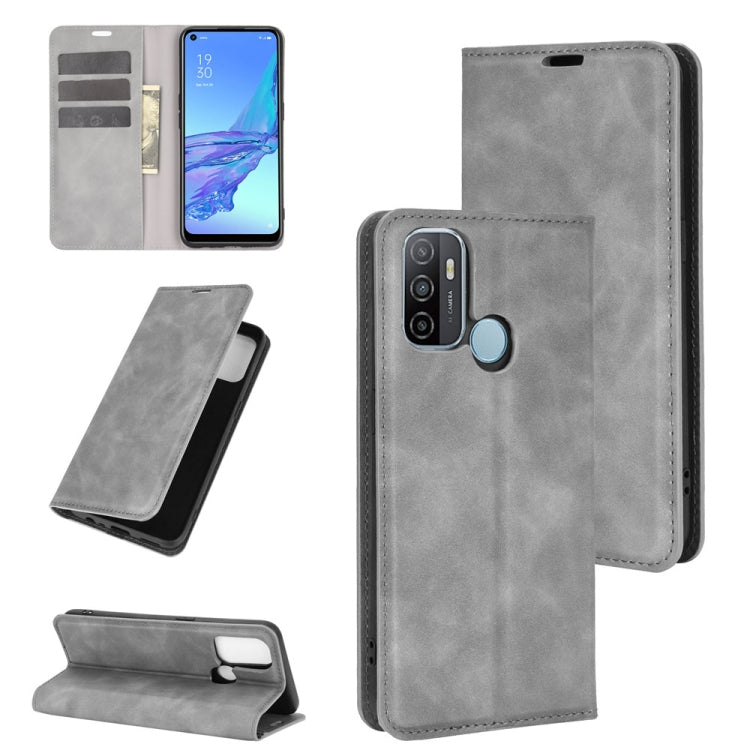 For OPPO A53 2020/OPPO A32 2020 Retro-skin Business Magnetic Suction Leather Case with Holder & Card Slots & Wallet, For OPPO A53 2020