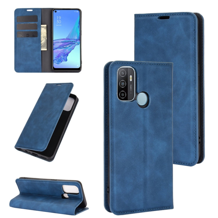 For OPPO A53 2020/OPPO A32 2020 Retro-skin Business Magnetic Suction Leather Case with Holder &amp; Card Slots &amp; Wallet, For OPPO A53 2020