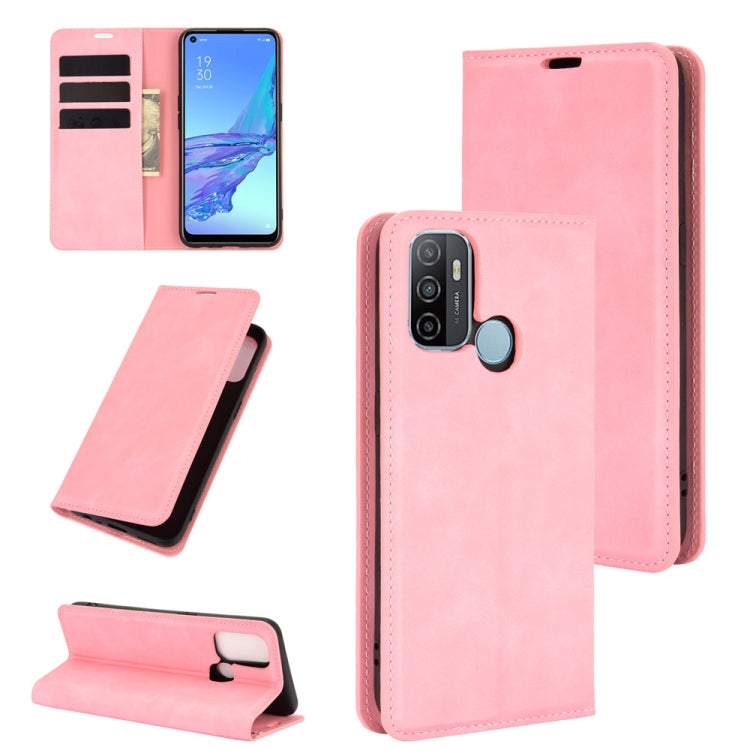 For OPPO A53 2020/OPPO A32 2020 Retro-skin Business Magnetic Suction Leather Case with Holder & Card Slots & Wallet, For OPPO A53 2020