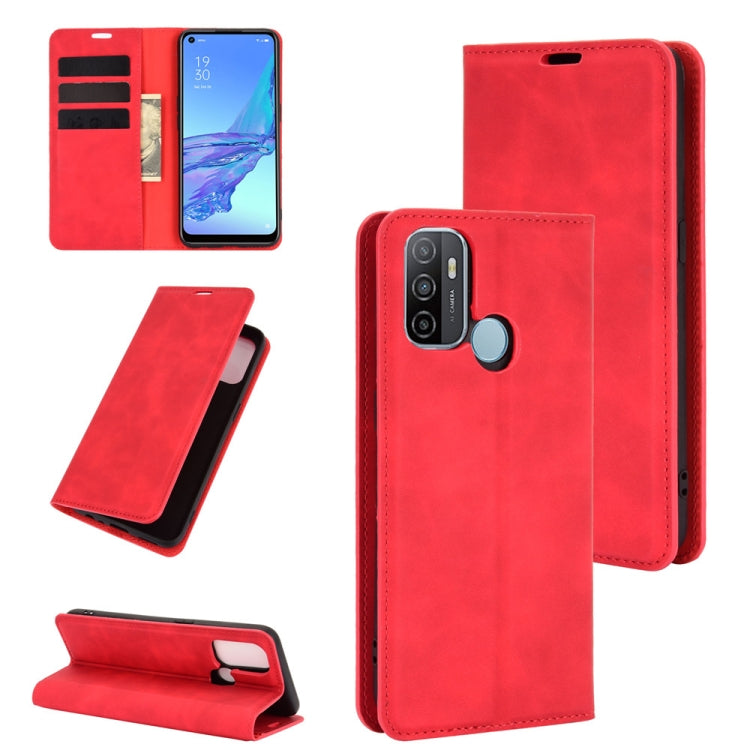 For OPPO A53 2020/OPPO A32 2020 Retro-skin Business Magnetic Suction Leather Case with Holder & Card Slots & Wallet, For OPPO A53 2020