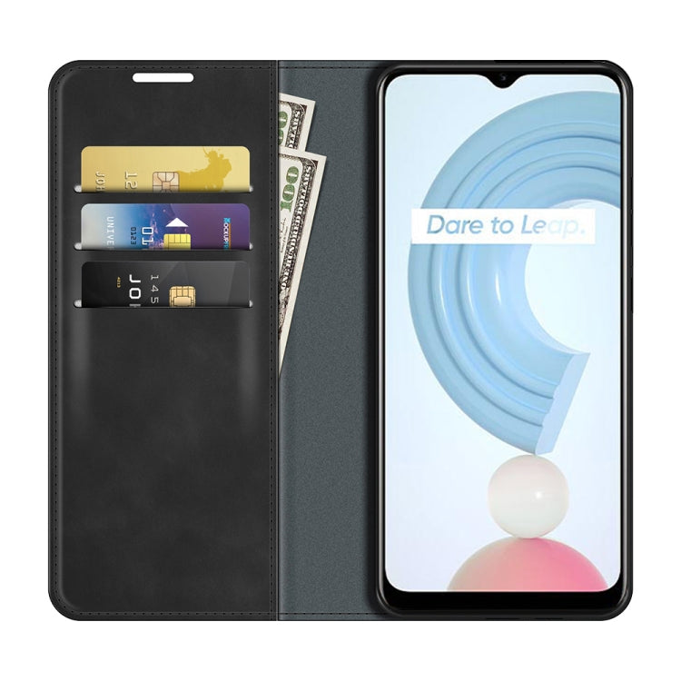 For OPPO Realme C21Y Retro-skin Business Magnetic Suction Leather Case with Holder & Card Slots & Wallet, For OPPO Realme C21Y