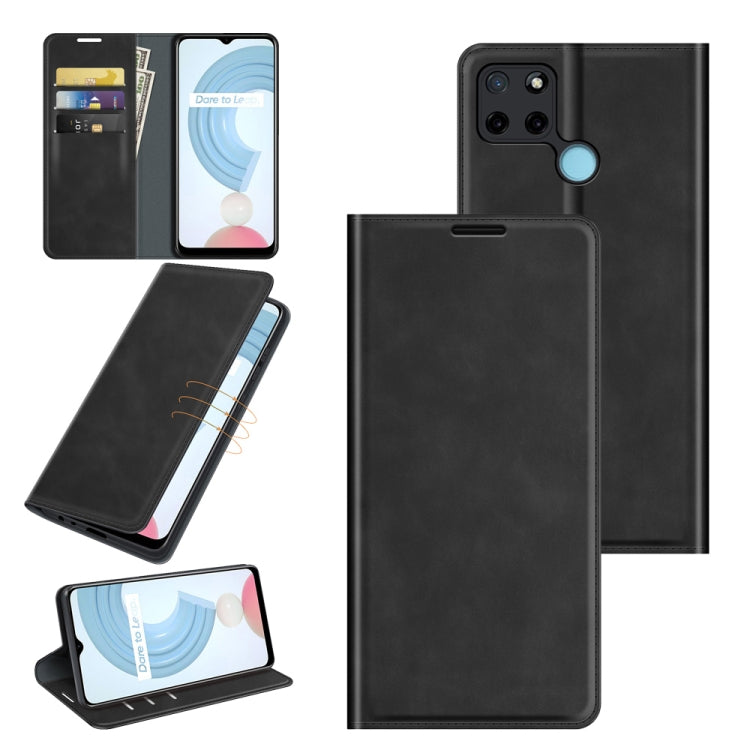 For OPPO Realme C21Y Retro-skin Business Magnetic Suction Leather Case with Holder & Card Slots & Wallet, For OPPO Realme C21Y