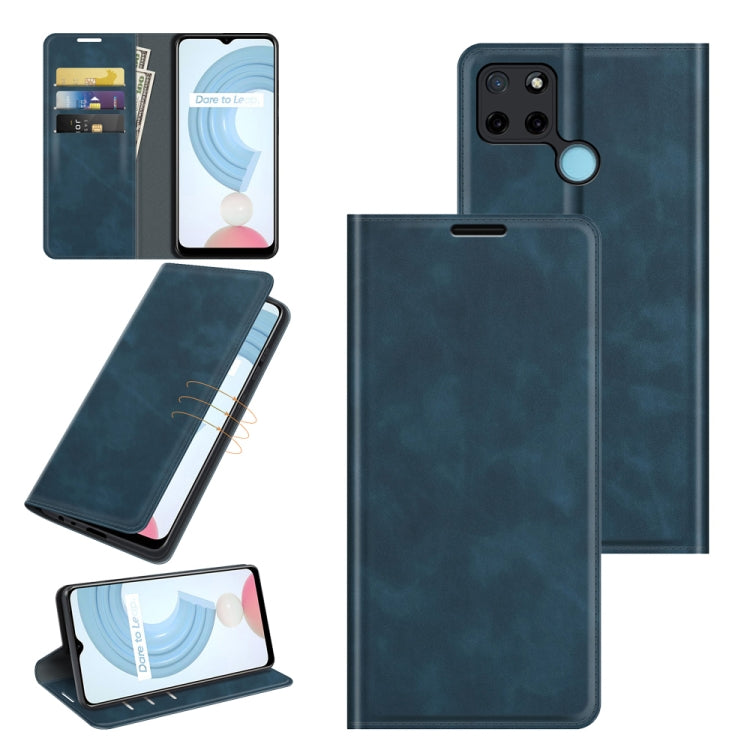 For OPPO Realme C21Y Retro-skin Business Magnetic Suction Leather Case with Holder &amp; Card Slots &amp; Wallet, For OPPO Realme C21Y