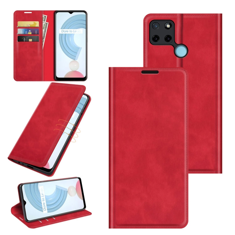 For OPPO Realme C21Y Retro-skin Business Magnetic Suction Leather Case with Holder & Card Slots & Wallet, For OPPO Realme C21Y