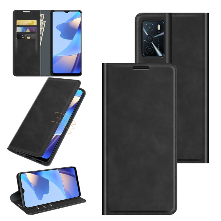 For OPPO A16 Retro-skin Business Magnetic Suction Leather Case with Holder & Card Slots & Wallet, For OPPO A16