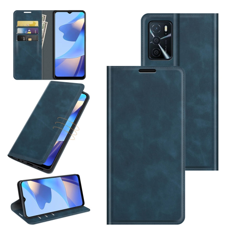 For OPPO A16 Retro-skin Business Magnetic Suction Leather Case with Holder & Card Slots & Wallet, For OPPO A16