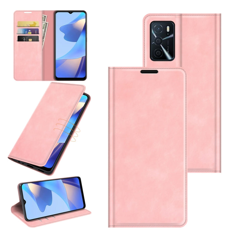 For OPPO A16 Retro-skin Business Magnetic Suction Leather Case with Holder & Card Slots & Wallet, For OPPO A16