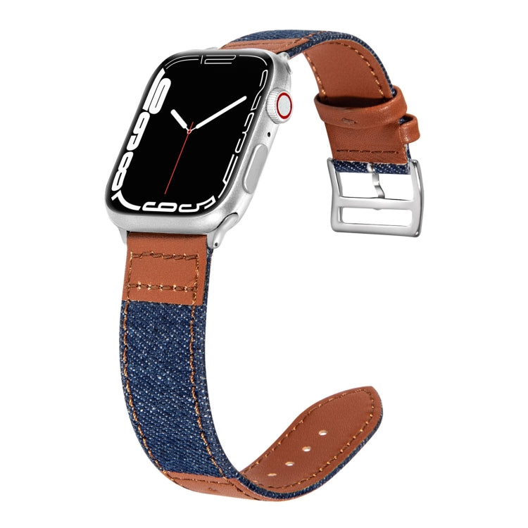 Denim Fit Leather Replacement Watch Strap For Apple Watch Series, 7 41mm / 6&amp;SE&amp;5&amp;4 40mm / 3&amp;2&amp;1 38mm, 7 45mm / 6&amp;SE&amp;5&amp;4 44mm / 3&amp;2&amp;1 42mm