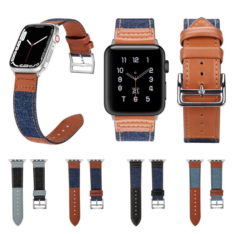 Denim Fit Leather Replacement Watch Strap For Apple Watch Series, 7 41mm / 6&amp;SE&amp;5&amp;4 40mm / 3&amp;2&amp;1 38mm, 7 45mm / 6&amp;SE&amp;5&amp;4 44mm / 3&amp;2&amp;1 42mm