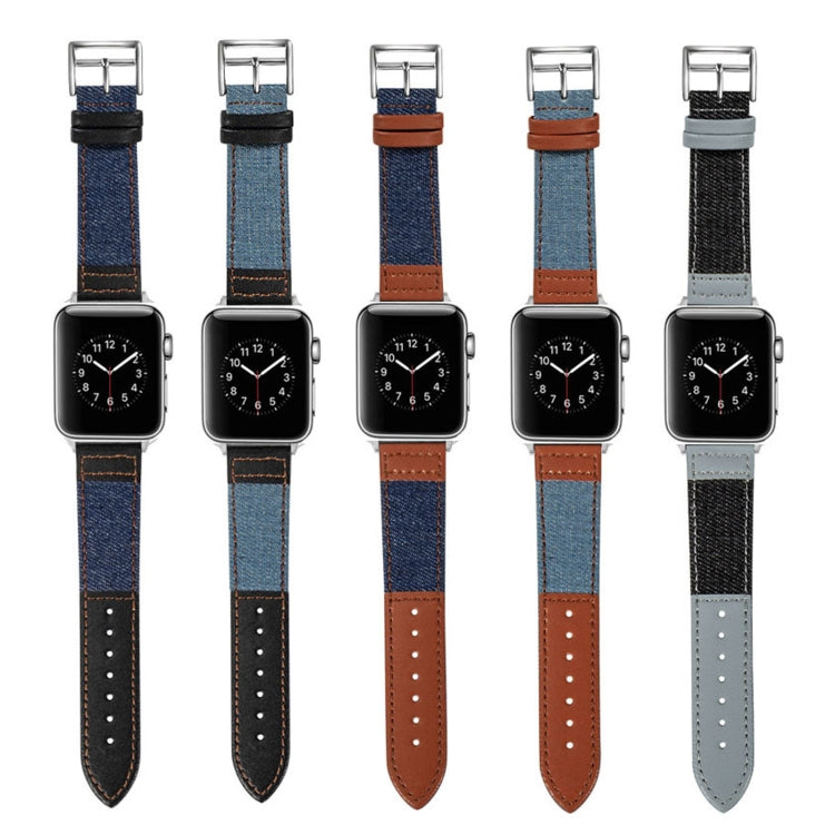 Denim Fit Leather Replacement Watch Strap For Apple Watch Series, 7 41mm / 6&amp;SE&amp;5&amp;4 40mm / 3&amp;2&amp;1 38mm, 7 45mm / 6&amp;SE&amp;5&amp;4 44mm / 3&amp;2&amp;1 42mm