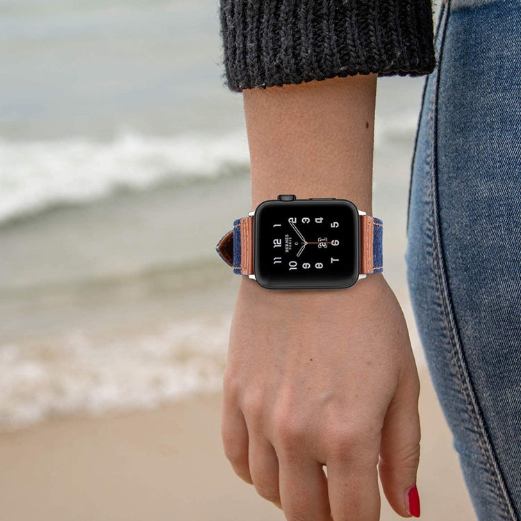 Denim Fit Leather Replacement Watch Strap For Apple Watch Series, 7 41mm / 6&amp;SE&amp;5&amp;4 40mm / 3&amp;2&amp;1 38mm, 7 45mm / 6&amp;SE&amp;5&amp;4 44mm / 3&amp;2&amp;1 42mm