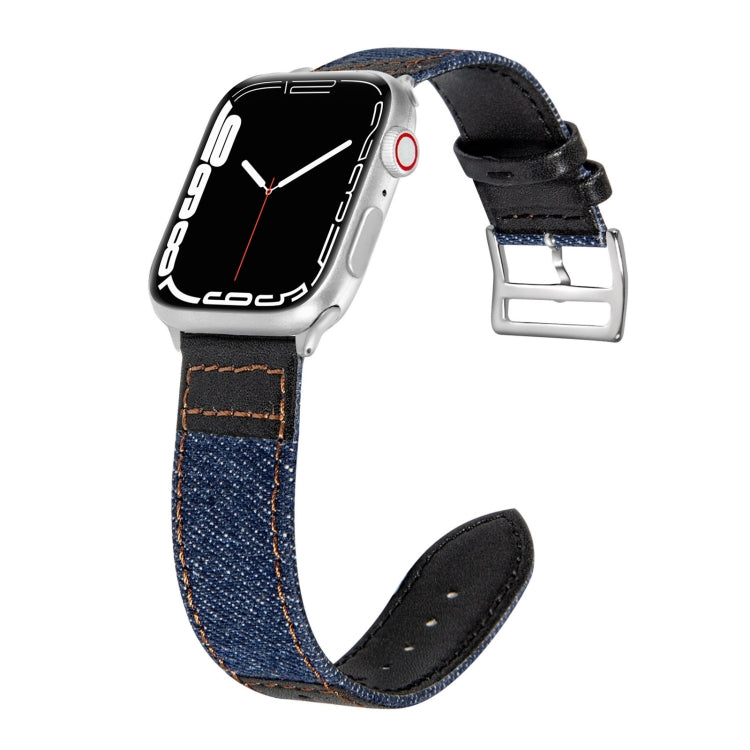 Denim Fit Leather Replacement Watch Strap For Apple Watch Series, 7 41mm / 6&amp;SE&amp;5&amp;4 40mm / 3&amp;2&amp;1 38mm, 7 45mm / 6&amp;SE&amp;5&amp;4 44mm / 3&amp;2&amp;1 42mm