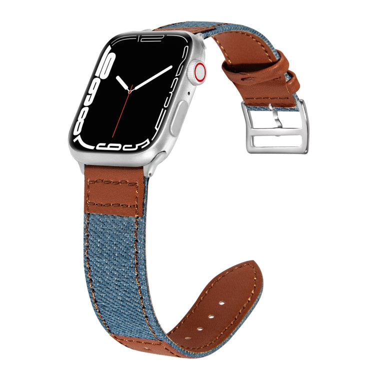 Denim Fit Leather Replacement Watch Strap For Apple Watch Series, 7 41mm / 6&amp;SE&amp;5&amp;4 40mm / 3&amp;2&amp;1 38mm, 7 45mm / 6&amp;SE&amp;5&amp;4 44mm / 3&amp;2&amp;1 42mm