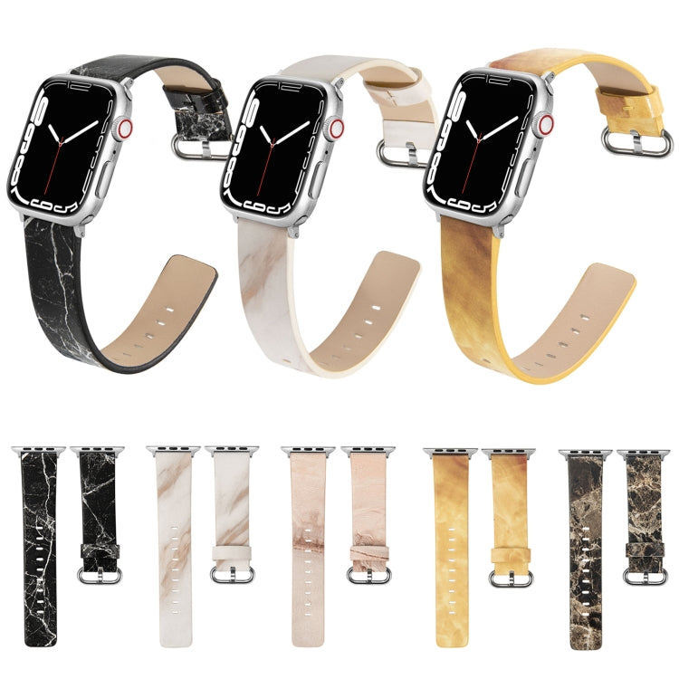 Marbled Leather Strap For Apple Watch Series, 7 41mm / 6&SE&5&4 40mm / 3&2&1 38mm, 7 45mm / 6&SE&5&4 44mm / 3&2&1 42mm