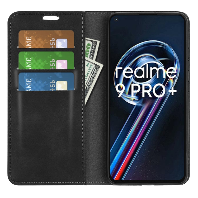 Retro-skin Magnetic Suction Leather Phone Case, For OPPO Realme 9 Pro+