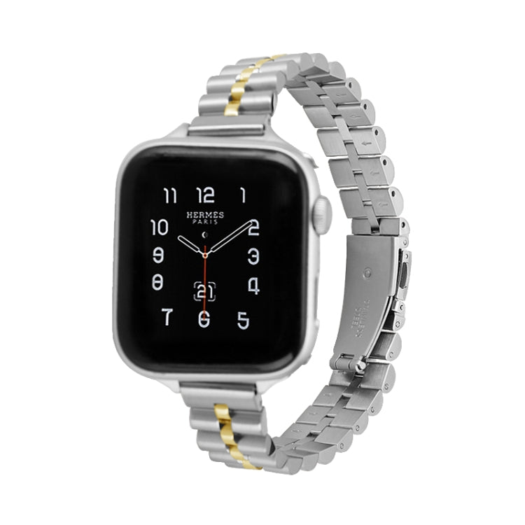 Half-Round Three-Bead Metal Watch Band For Apple Watch Series, 7 45mm / 6&amp;SE&amp;5&amp;4 44mm / 3&amp;2&amp;1 42mm, 7 41mm / 6&amp;SE&amp;5&amp;4 40mm / 3&amp;2&amp;1 38mm