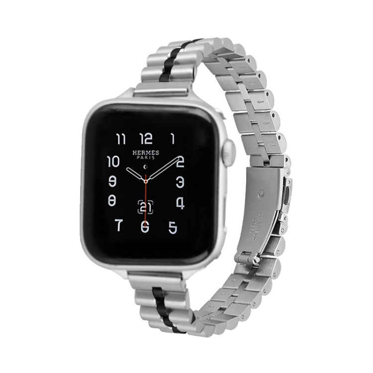 Half-Round Three-Bead Metal Watch Band For Apple Watch Series, 7 45mm / 6&SE&5&4 44mm / 3&2&1 42mm, 7 41mm / 6&SE&5&4 40mm / 3&2&1 38mm