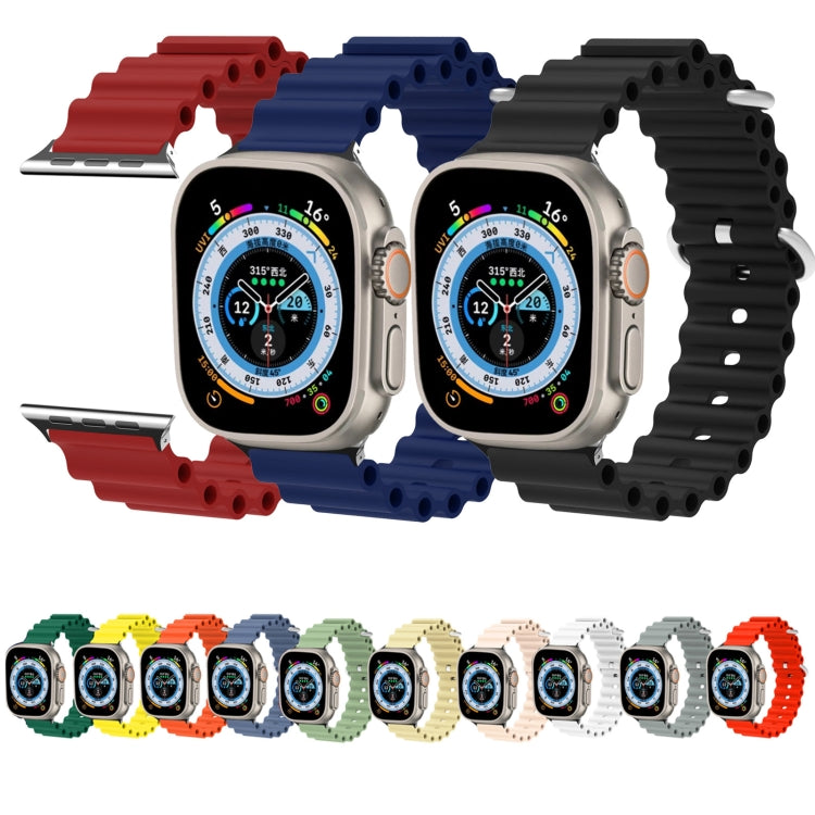 Ocean Silicone Metal Head Watch Band, For Apple Watch Ultra 49mm / Series 8&7 45mm, For Apple Watch Series 8&7 41mm / SE 2&6&SE&5&4 40mm / 3&2&1 38mm