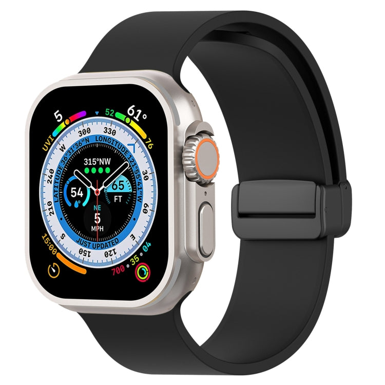 Magnetic Black Buckle Smooth Silicone Watch Band, For Apple Watch Ultra 49mm, For Apple Watch Series 8&amp;7 45mm