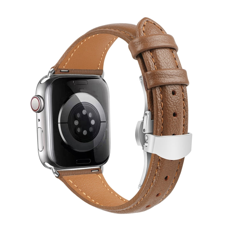 Plain Leather Butterfly Buckle Watch Band, For Apple Watch SE 2023 44mm, For Apple Watch SE 2023 40mm