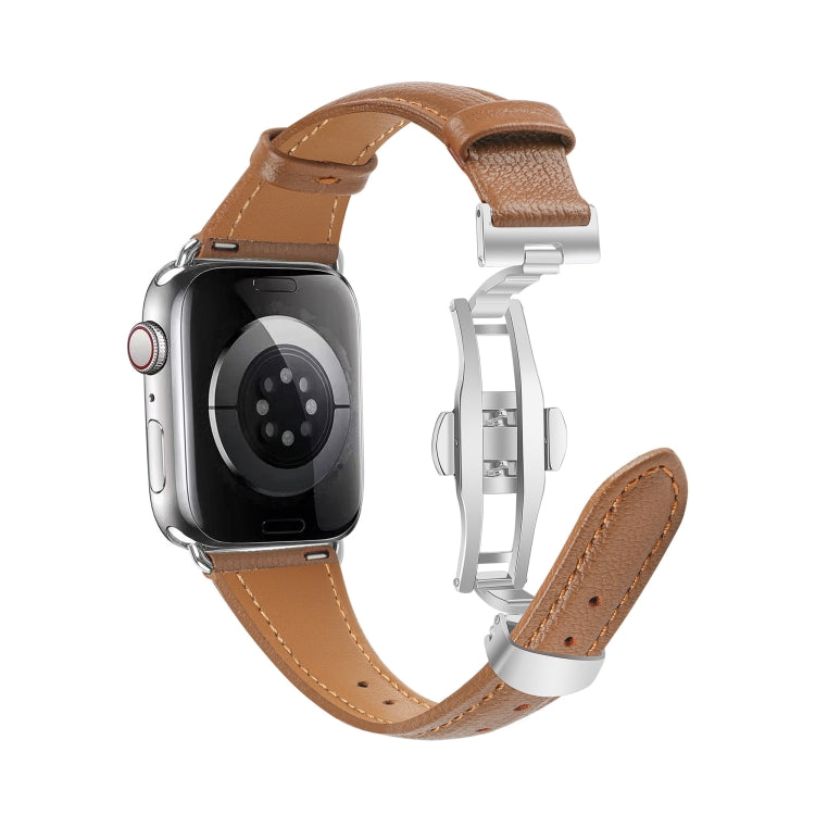 Plain Leather Butterfly Buckle Watch Band, For Apple Watch SE 2023 44mm, For Apple Watch SE 2023 40mm