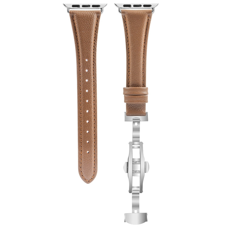 Plain Leather Butterfly Buckle Watch Band, For Apple Watch SE 2023 44mm, For Apple Watch SE 2023 40mm