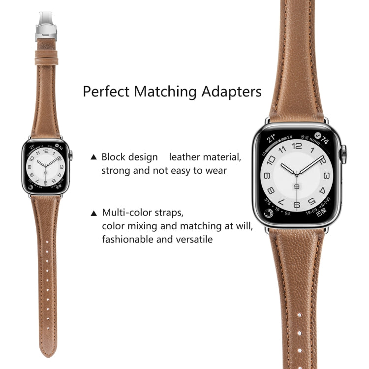 Plain Leather Butterfly Buckle Watch Band, For Apple Watch SE 2023 44mm, For Apple Watch SE 2023 40mm