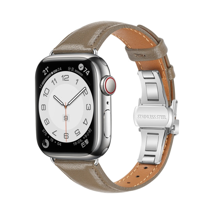 Plain Leather Butterfly Buckle Watch Band, For Apple Watch SE 2023 44mm, For Apple Watch SE 2023 40mm