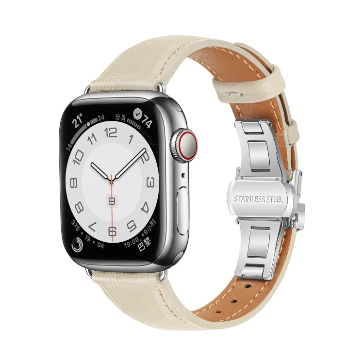 Plain Leather Butterfly Buckle Watch Band, For Apple Watch SE 2023 44mm, For Apple Watch SE 2023 40mm