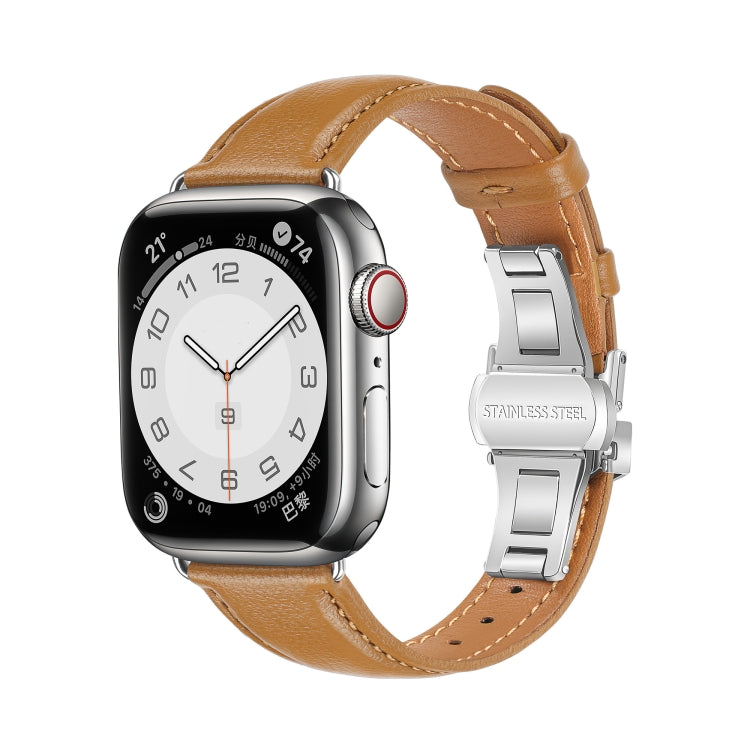 Plain Leather Butterfly Buckle Watch Band, For Apple Watch SE 2023 44mm, For Apple Watch SE 2023 40mm