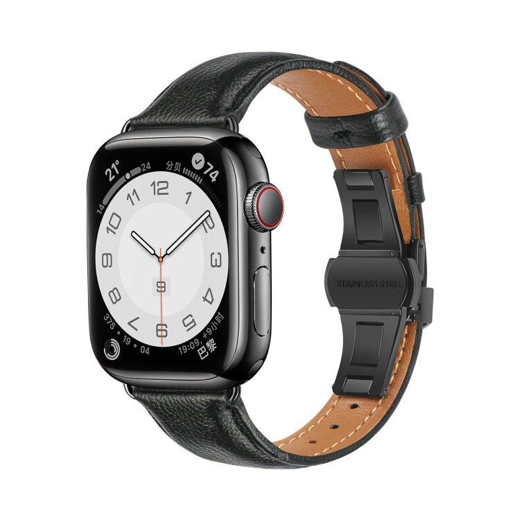 Plain Leather Butterfly Buckle Watch Band, For Apple Watch SE 2023 44mm, For Apple Watch SE 2023 40mm