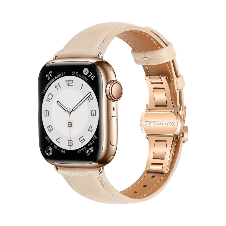 Plain Leather Butterfly Buckle Watch Band, For Apple Watch SE 2023 44mm, For Apple Watch SE 2023 40mm