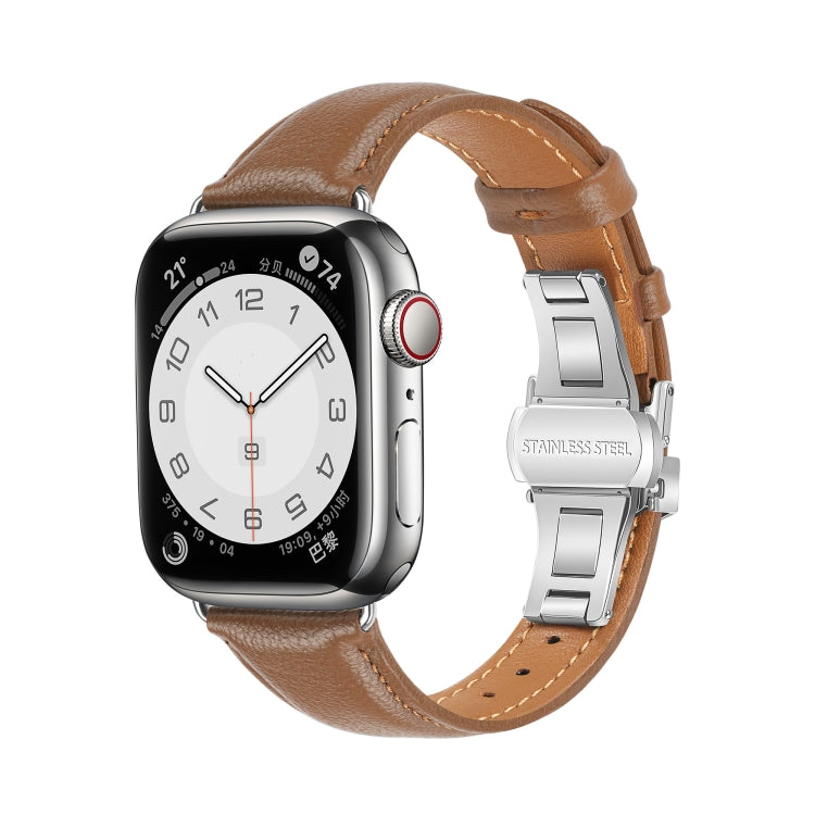 Plain Leather Butterfly Buckle Watch Band, For Apple Watch SE 2023 44mm, For Apple Watch SE 2023 40mm