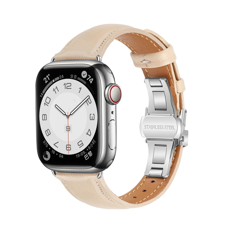 Plain Leather Butterfly Buckle Watch Band, For Apple Watch SE 2023 44mm, For Apple Watch SE 2023 40mm